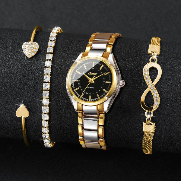 4PCS/Set Fashion Small Dial Women Watches Ladies Luxury Analog Quartz Wristwatch Bracelets Set Reloj Mujer（Without Box）