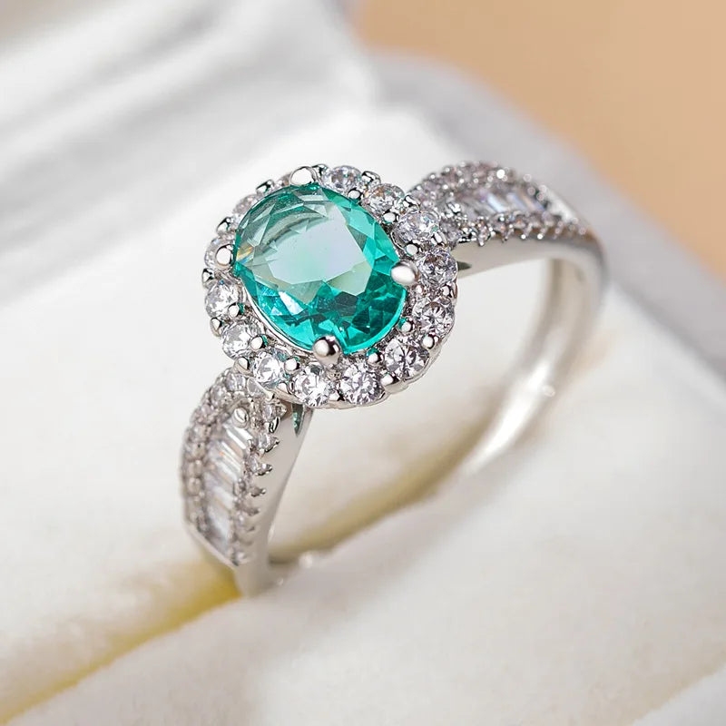 Bridal Green Rose Red Stone Promise Engagement Rings For Women Silver Color Metal Champagne Zircon Bridal Wedding Bands Jewelry