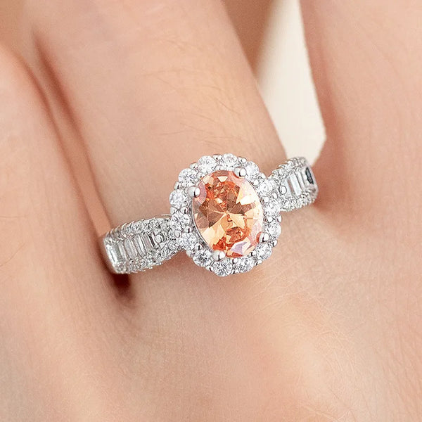 Bridal Green Rose Red Stone Promise Engagement Rings For Women Silver Color Metal Champagne Zircon Bridal Wedding Bands Jewelry